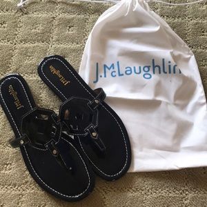 J McLaughlin Lucy Patent Leather Sandal in Navy